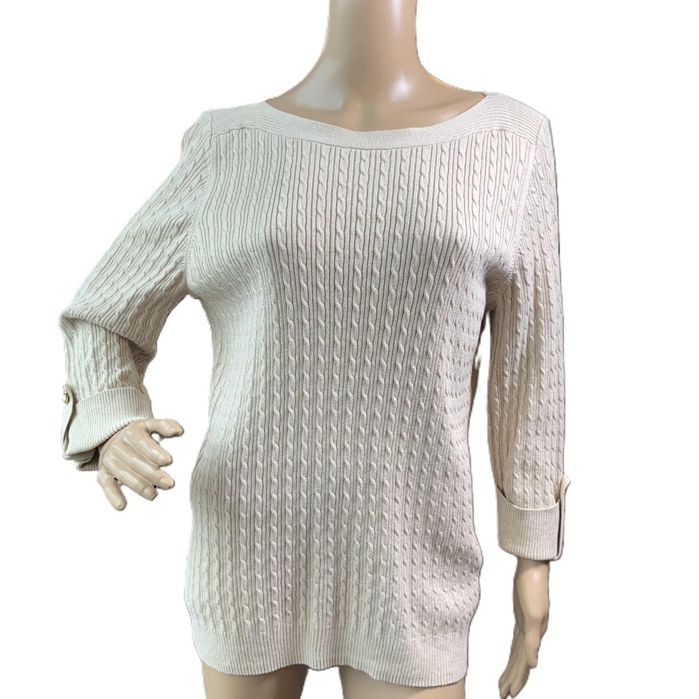 Karen‎ Scott Beige Long Sleeve Cable Knit Sweater Sz XL Beige Aesthetic Normcore